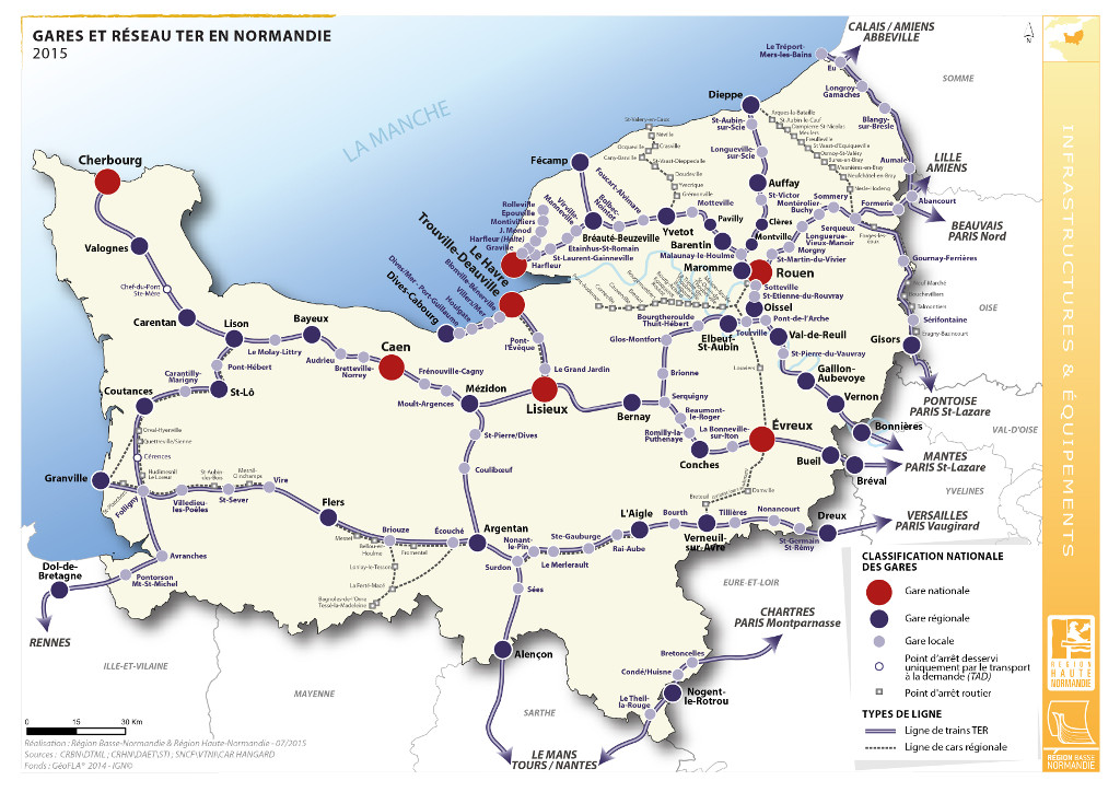 Gares et réseau des Trains express régionaux en Normandie