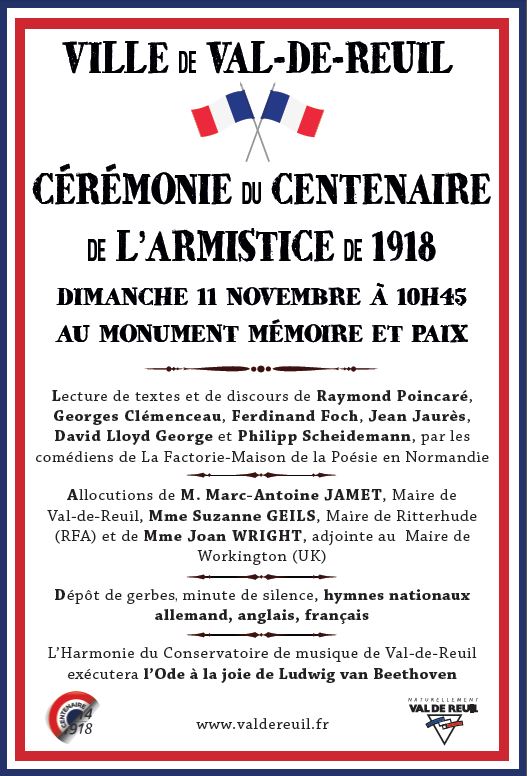 Cérémonie du centenaire de l’armistice du 11 novembre 1918