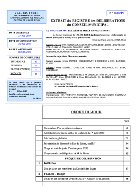 Procès-verbal du Conseil municipal du 27 Mai 2019
