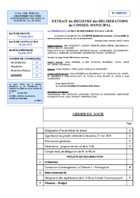 Procès-verbal du Conseil municipal du 1er Juillet 2019