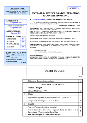 Procès-verbal du Conseil municipal du 30 Septembre 2019