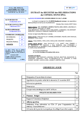 Procès-verbal du Conseil municipal du 16 Décembre 2019