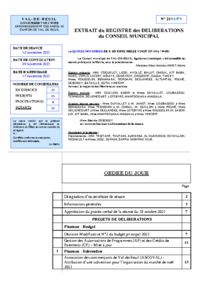 Procès-verbal du 15 Novembre 2021