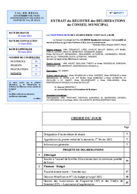 Procès Verbal du Conseil municipal du 23 Mars 2022