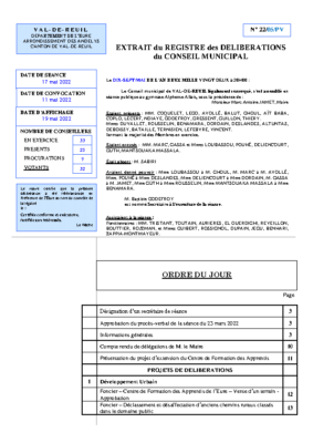 Procès Verbal du Conseil municipal du 17 Mai 2022