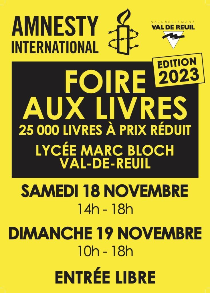Foire aux livres Amnesty International samedi 18 et dimanche 19 novembre 2023 au lycée Marc Bloch