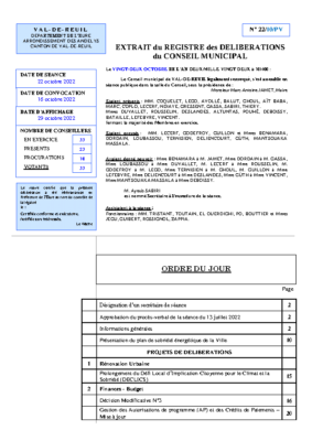 Procès verbal du Conseil municipal du 22 Octobre 2022