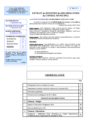 Procès verbal du Conseil municipal du 17 Décembre 2022
