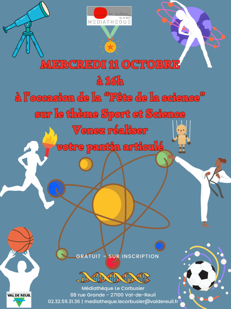 Fête de la science à la médiathèque Le Corbusier de Val-de-Reuil, mercredi 11 octobre 2023 de 16h à 17h.