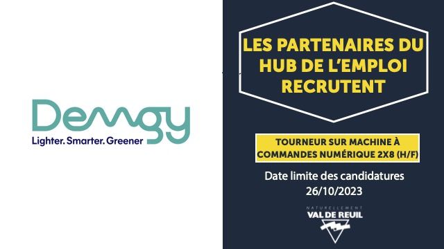 Recrutement partenaires hub - DEMGY - Offre d'emploi : Tourneur sur machine à commandes numérique 2X8 (H/F)