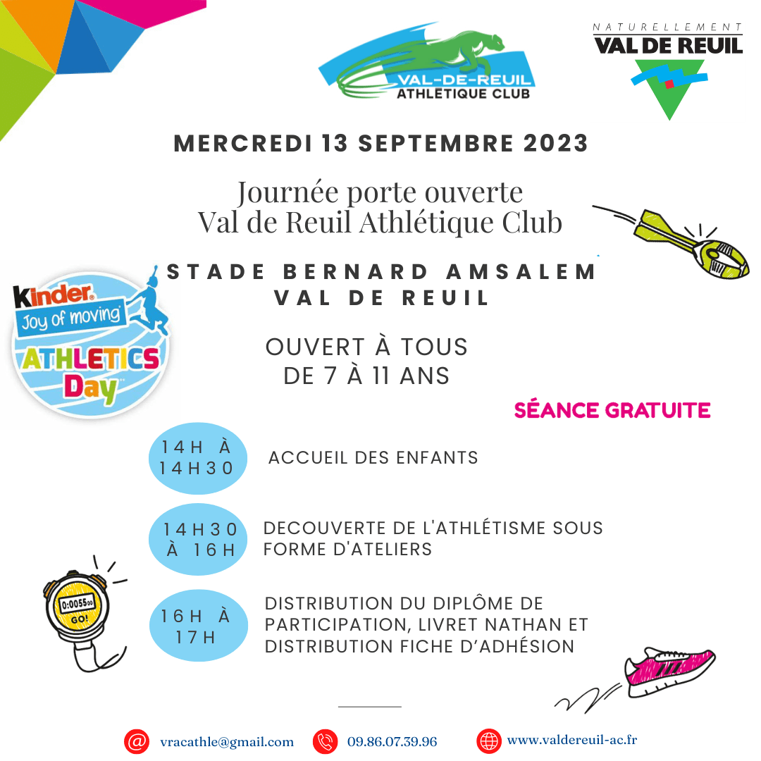 Le Val de Reuil Athlétique Club (VRAC) organise une journée porte ouverte mercredi 13 septembre de 14h à 17h au Parc des Sports de Val de Reuil