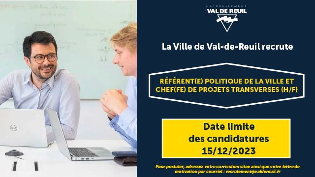 La Ville de Val-de-Reuil recrute un(e) Chargé(e) mission tranverses nov2023
