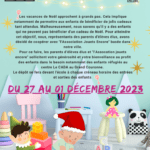 L'association des parents d'élèves de l'école Jean Moulin organise une collecte de jouets à destination des enfants dans le besoin du 27 novembre au 1er décembre 2023.