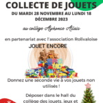 collecte jouets au collège Alphonse Allais du 28 novembre 18 décembre 2023.