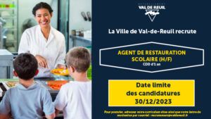 La Ville de Val-de-Reuil recrute un agent de restauration scolaire (H/F).