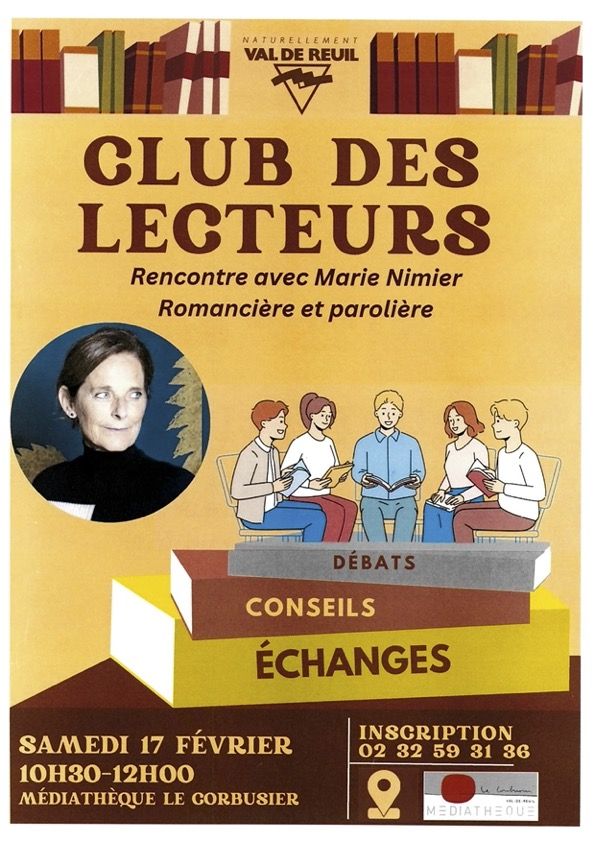Club des lecteurs à la médiathèque Le Corbusier, samedi 17 février 2024 de 10h30 à 12h.