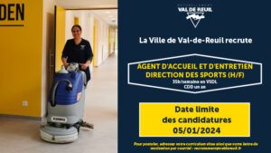 La Ville de Val-de-Reuil recrute un agent d'accueil et d'entretien direction des sports (H/F)