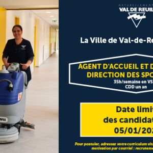 La Ville de Val-de-Reuil recrute un agent d'accueil et d'entretien direction des sports (H/F)