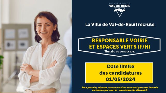 Val-de-Reuil recrute un responsable voirie et espaces verts (F/H).