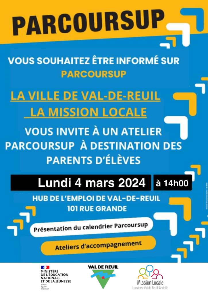 Réunion d'information sur Parcoursup, lundi 4 mars de 14h à 16h au Hub de l'emploi.