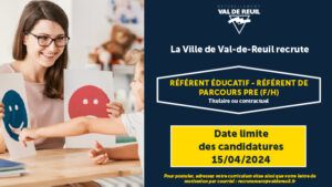 La Ville de Val-de-Reuil recrute un référent éducatif - référent parcours PRE