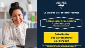 La Ville de Val-de-Reuil recrute un responsable de la gestion comptable (F/H).