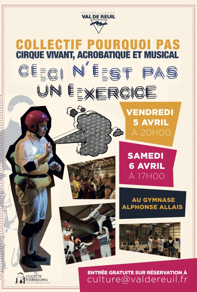 Spectacle du collectif Pourquoi pas :"Ceci n'est pas un exercice ! " au gymnase Alphonse Allais le vendredi 5 avril à 20h et le samedi 6 à 17h.