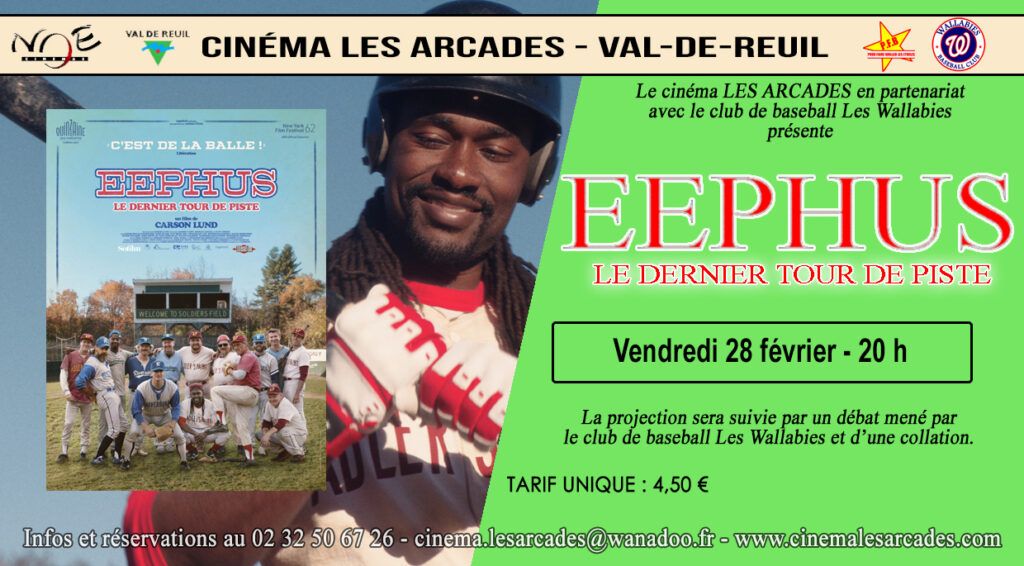 Vendredi 28 février 2025 à 20h, Le Cinéma Les Arcades de Val-de-Reuil et le club de baseball Les Wallabies organisent une soirée autour du film "Eephus dernier le tour piste", réalisé par Carson Lund.