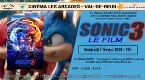 Vendredi 7 février 2025 à 20h, Le Cinéma Les Arcades de Val-de-Reuil et la cyberbase Isaac Azimov organisent une soirée autour du jeu vidéo avec le film "Sonic 3", réalisé par Jeff Fowler.