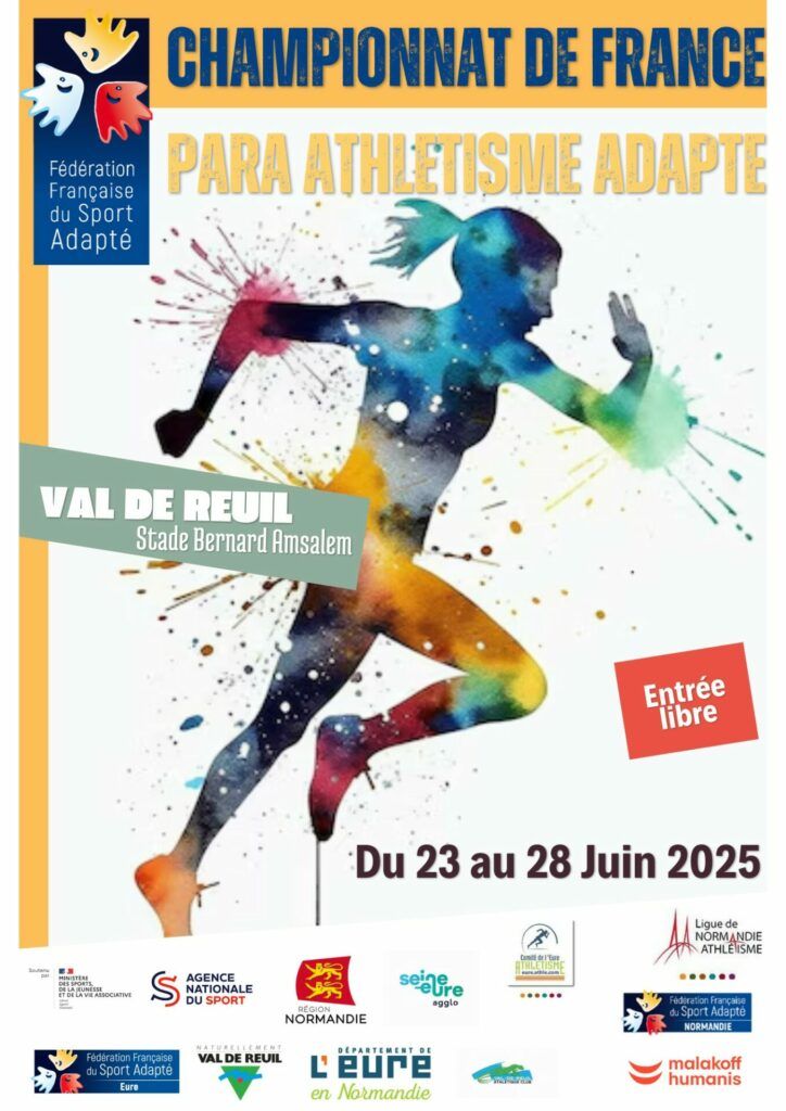 Du 23 au 28 juin 2025, venez découvrir et applaudir des sportifs de haut niveau à l'occasion des Championnat de France Para Athlétisme Adapté au stade Jesse Owens de Val-de-Reuil.