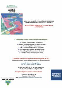 L'association France Alzheimer de l'Eure propose des séances de sport adapté pour les couples aidants/aidés concernés par la maladie d'Alzheimer ou maladies apparentées à la Salle de sport "L'ORANGE BLEUE" (voie des Clouets - 27100 VAL DE REUIL) du mois d'avril au mois de juillet 2025.