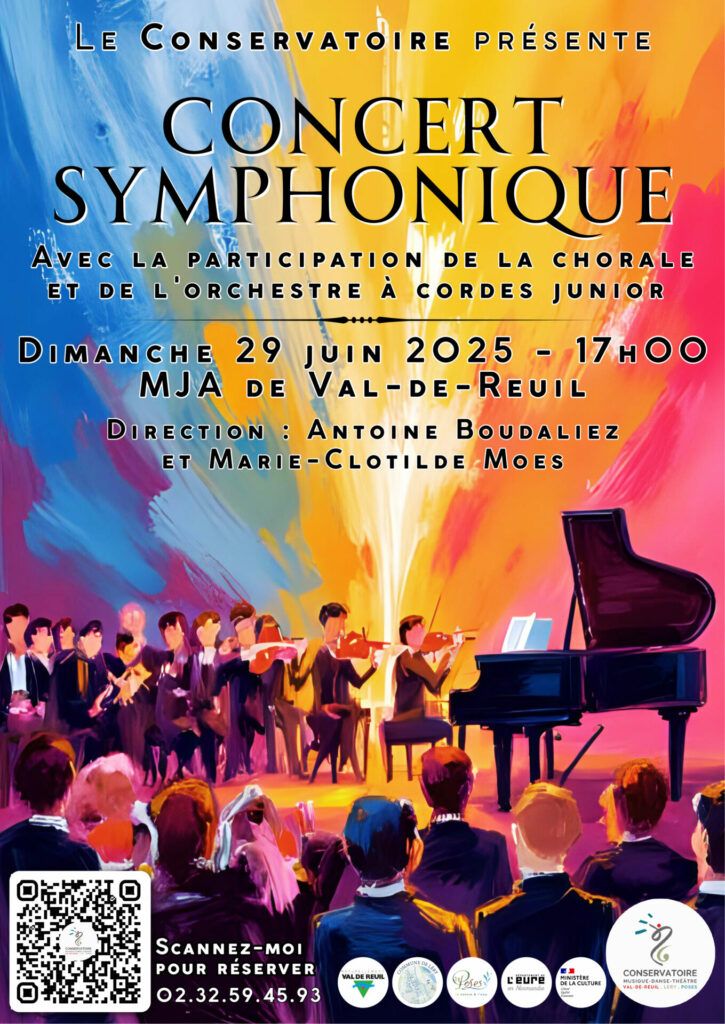 Le Conservatoire présente le dimanche 29 juin 2025 à 17h à la Maison de la Jeunesse et des Associations : CONCERT SYMPHONIQUE avec la participation de la Chorale et de l'orchestre à cordes junior, sous la direction de Antoine Boudaliez et Marie-Clotilde Moes