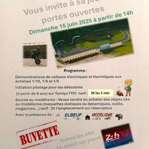 Le dimanche 15 juin, dès 14h, L'association Automobile Radio Commandée Crémonville organise une journée portes ouvertes dimanche 15 juin dès 14h sur le circuit de voitures radio-commandées de Val-de-Reuil (Route de St Pierre, 27100 Val-de-Reuil).