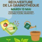 Mardi 13 Mai, la médiathèque relance sa GRAINOTHÈQUE. Venez échanger vos graines : légumes, fleurs, aromates... Échange, partage, conseils... tous au jardin. Aux heures d'ouverture de la médiathèque.