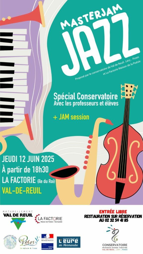 MASTERJAM JAZZ - Spécial Conservatoire avec les professeurs et les élèves, le jeudi 12 juin 2025 à 18h30 à la Factorie sur l'île du Roi.