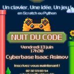La Nuit du Code arrive à la Cyberbase de Val-de-Reuil ! Un événement gratuit et ludique, ouvert à toutes et tous, pour plonger dans la création de jeux vidéo en Scratch ou Python.