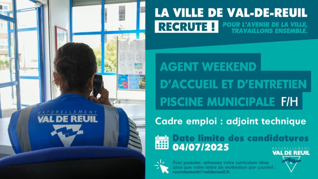 La Ville de Val de Reuil recrute un Agent week-end pour l'accueil et l'entretien de la piscine (F/H).