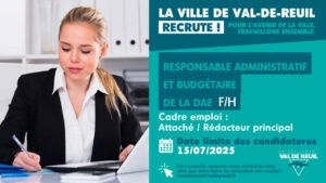 La Ville de Val-de-Reuil recrute un responsable administratif et budgétaire de la direction de l'aménagement et de l'environnement (F/H).