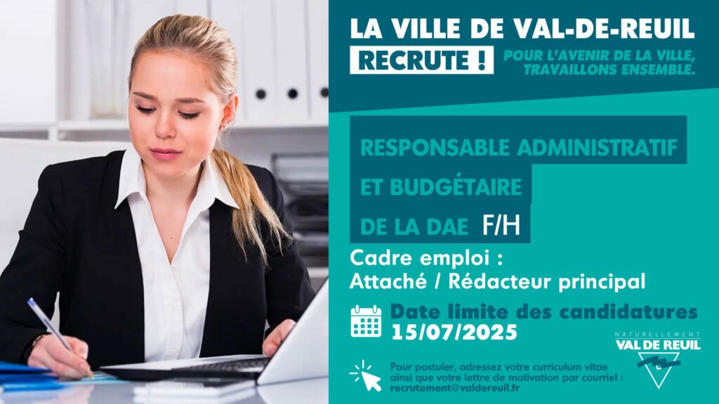 La Ville de Val-de-Reuil recrute un responsable administratif et budgétaire de la direction de l'aménagement et de l'environnement (F/H).