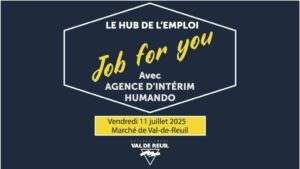 Le vendredi 11 juillet 2025 de 13h30 à 16h30, rendez-vous au marché de Val-de-Reuil (Place des Quatre Saisons) pour une nouvelle session de Job for you proposée par le Hub de l’emploi de Val-de-Reuil !