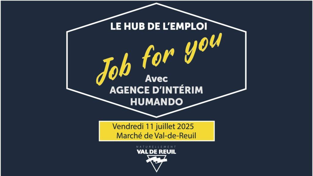 Le vendredi 11 juillet 2025 de 13h30 à 16h30, rendez-vous au marché de Val-de-Reuil (Place des Quatre Saisons) pour une nouvelle session de Job for you proposée par le Hub de l’emploi de Val-de-Reuil !