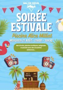 La piscine municipale Alice Milliat de Val-de-Reuil organise sa deuxième soirée estivale, le mercredi 27 août 2025. À partir de 17h et jusqu'à 20h30.