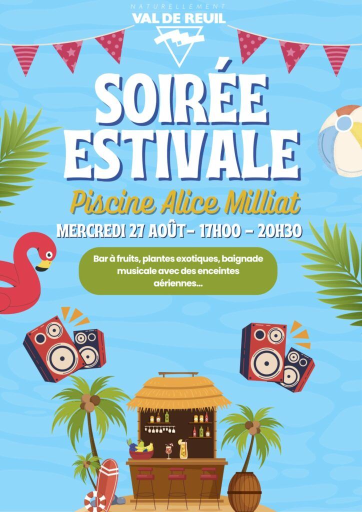 La piscine municipale Alice Milliat de Val-de-Reuil organise sa deuxième soirée estivale, le mercredi 27 août 2025. À partir de 17h et jusqu'à 20h30.