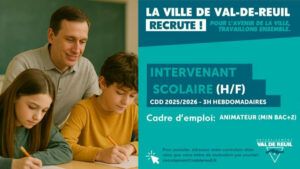 La Ville de Val-de-Reuil recrute un intervenant CLAS pour l'année scolaire 2025 - 2026.