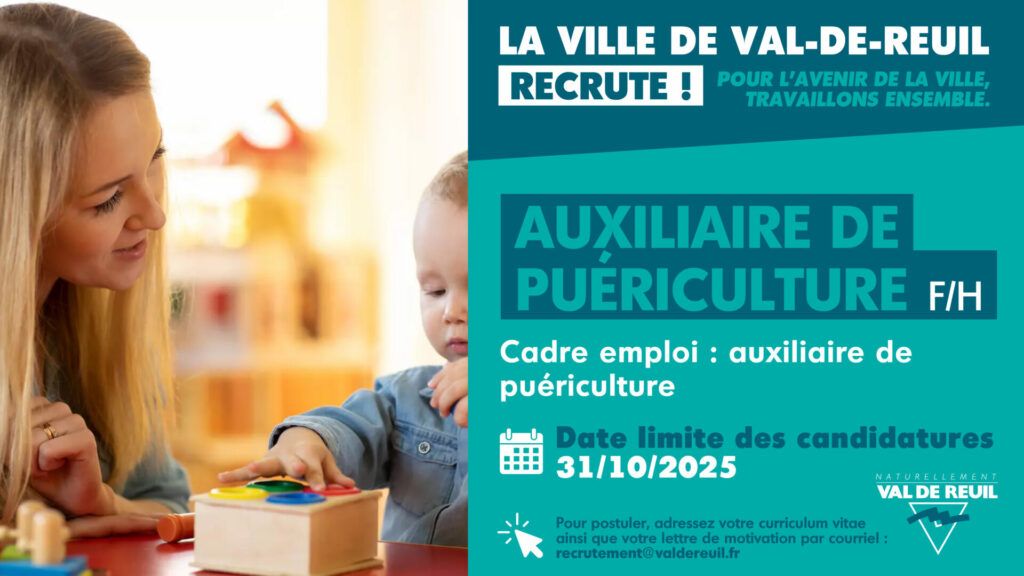 La Ville de Val-de-Reuil recrute un auxiliaire de puériculture (F/H)