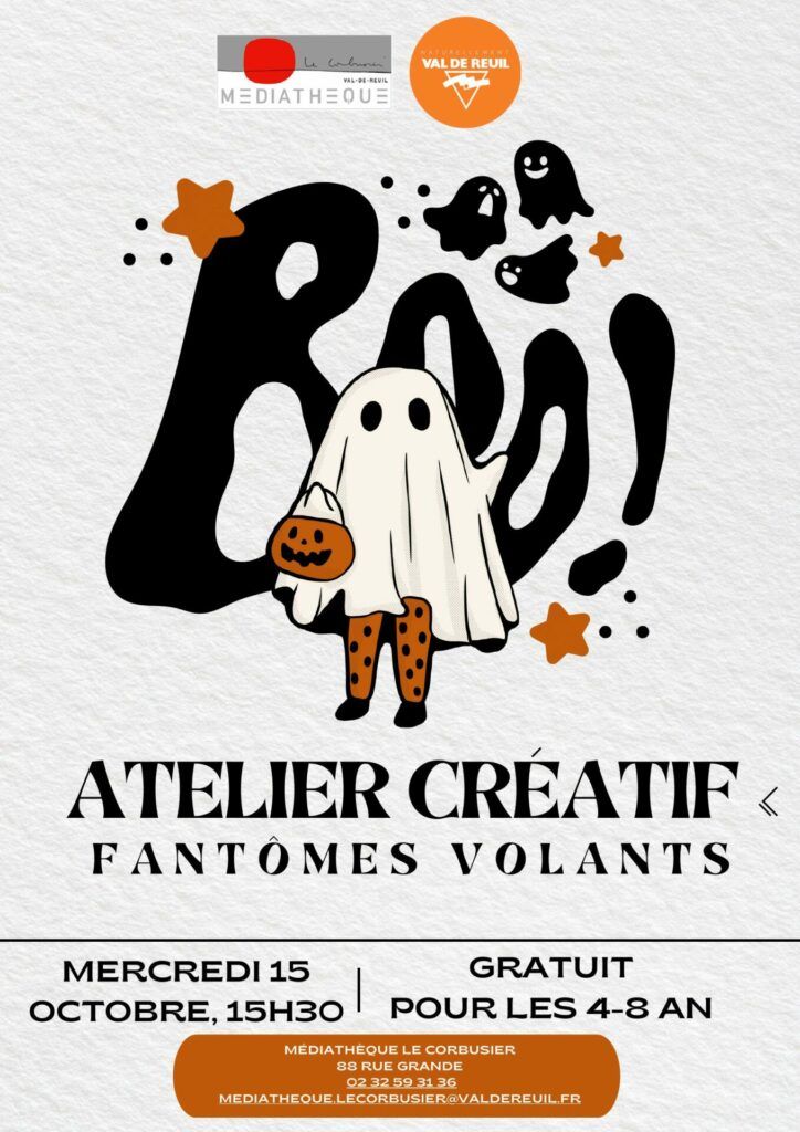 À l’occasion d’Halloween, la médiathèque invite les enfants à un atelier créatif plein de malice ! Rendez-vous mercredi 15 octobre à 15h30 pour fabriquer de petits fantômes rigolos à emporter à la maison.