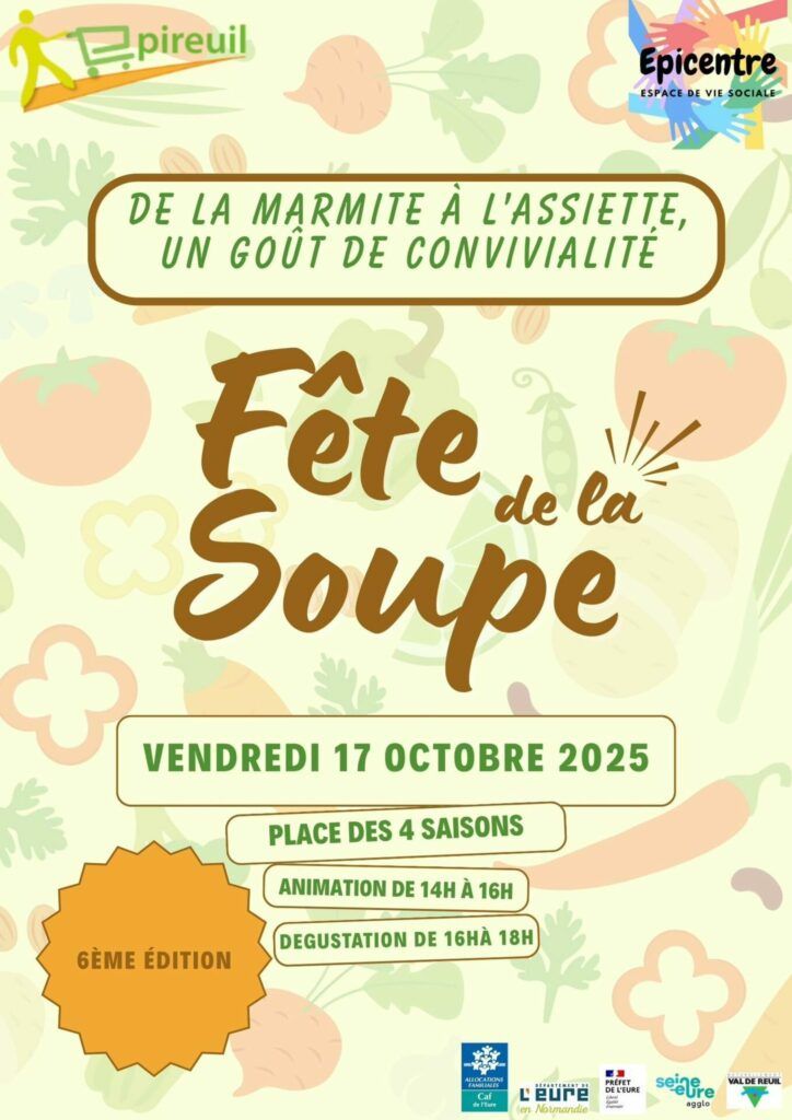 L'association Epireuil vous donne rendez-vous le vendredi 17 octobre de 14h à 18h, Place des 4 Saisons, pour la 6ᵉ édition de la Fête de la Soupe.