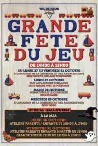 Programme semaine du jeu, du 27 au 31 octobre de 14h à 18h à la Maison de la Jeunesse et des Associations.