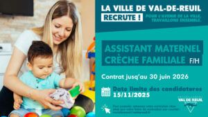 La Ville de Val-de-Reuil recrute un assistant maternel pour la crèche familiale (F/H).