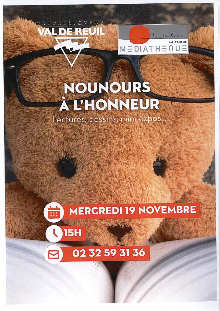 Mercredi 19 novembre dès 15h, les nounours sont à l’honneur à la médiathèque Le Corbusier de Val-de-Reuil !